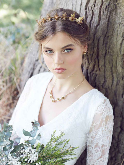 Rose gold Bridal leaf inspired necklace set - AVA– Treasures by Agnes