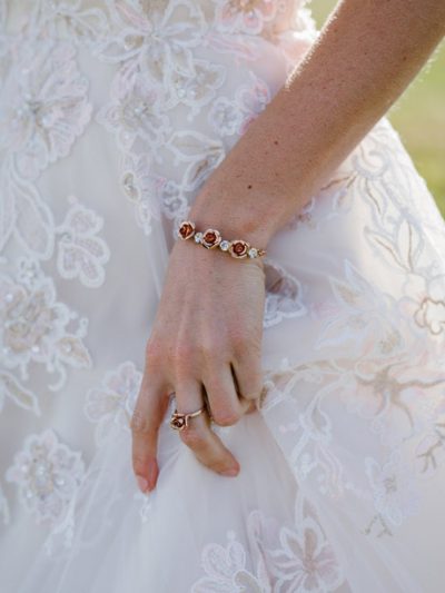 Bride wearing Melbourne wedding bracelets