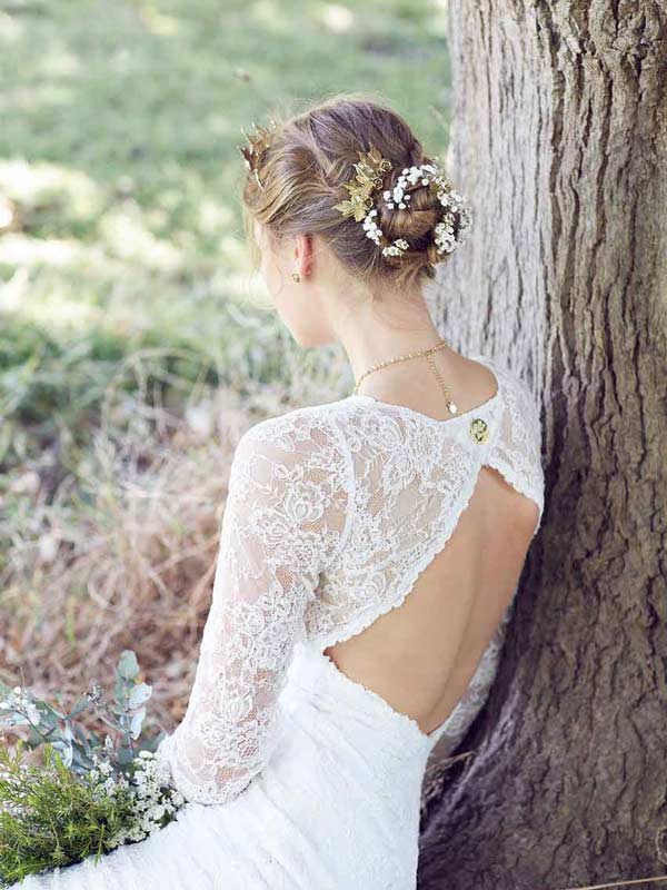 Lace backless boho wedding dress