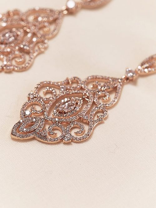 Rose gold long wedding earring