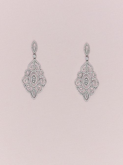 Long wedding earrings Art Deco style in silver