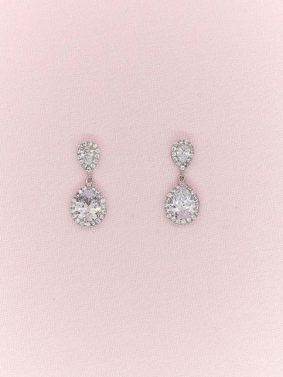 cubic zirconia drop bridal earrings in Silver