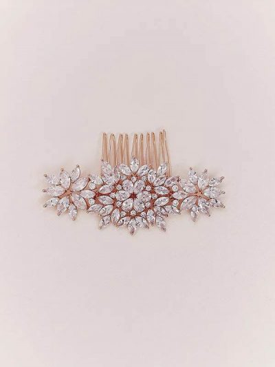 Elegant rose gold crystal hair piece bridal comb