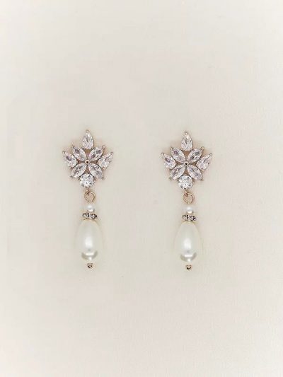 Rose gold pearl drop earrings for brides