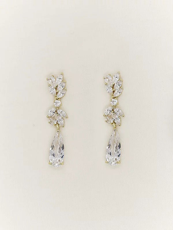 Double Teardrop Statement Glass Crystal Dangle Clip On Bridal Earrings –  Rosemarie Collections