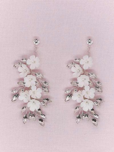 lovely long earrings with flowers in silver