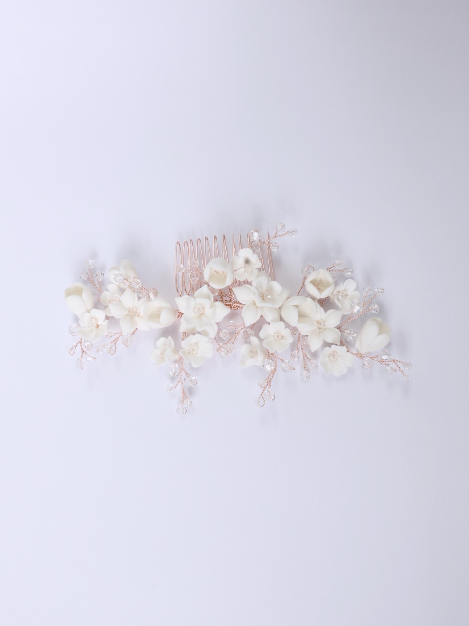 Wedding hair comb in porcelain and rose gold