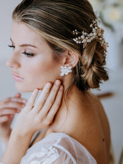 Natural pearl bridal earrings