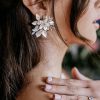 Large silver floral studs wedding earrings