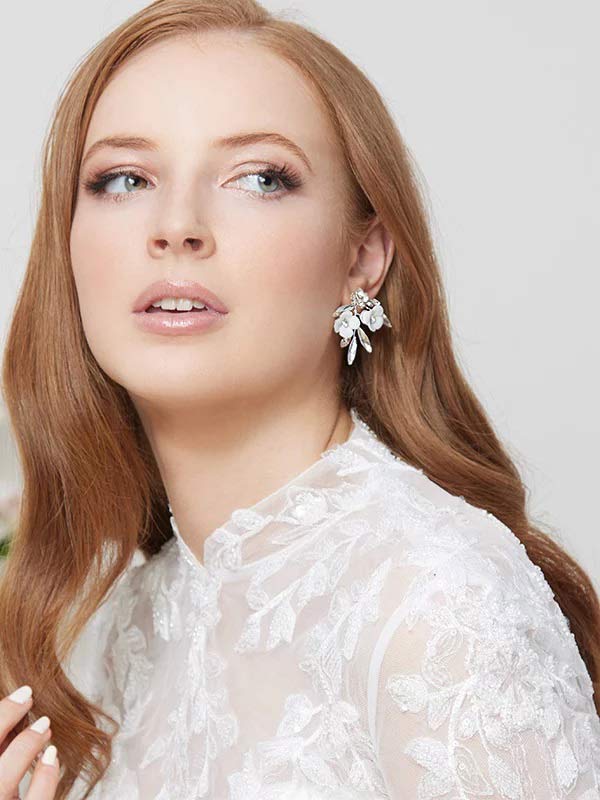 Bridal earrings silver delicate style