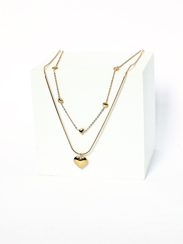 Gold double chain necklace for ladies.