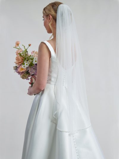Ivory Beaded edge blusher veil for bride