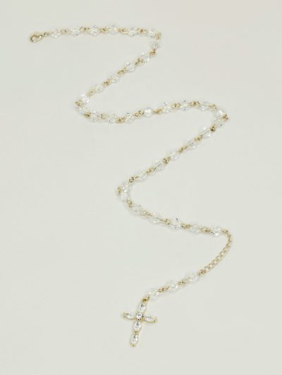 Long crystal bracelet with gold cross